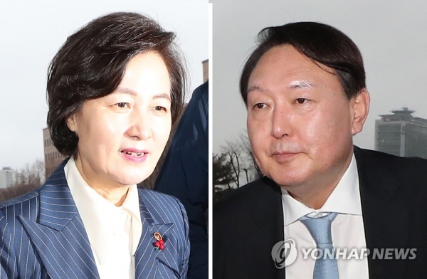 추미애 법무부 장관(왼쪽)과 윤석열 검찰총장. 연합뉴스